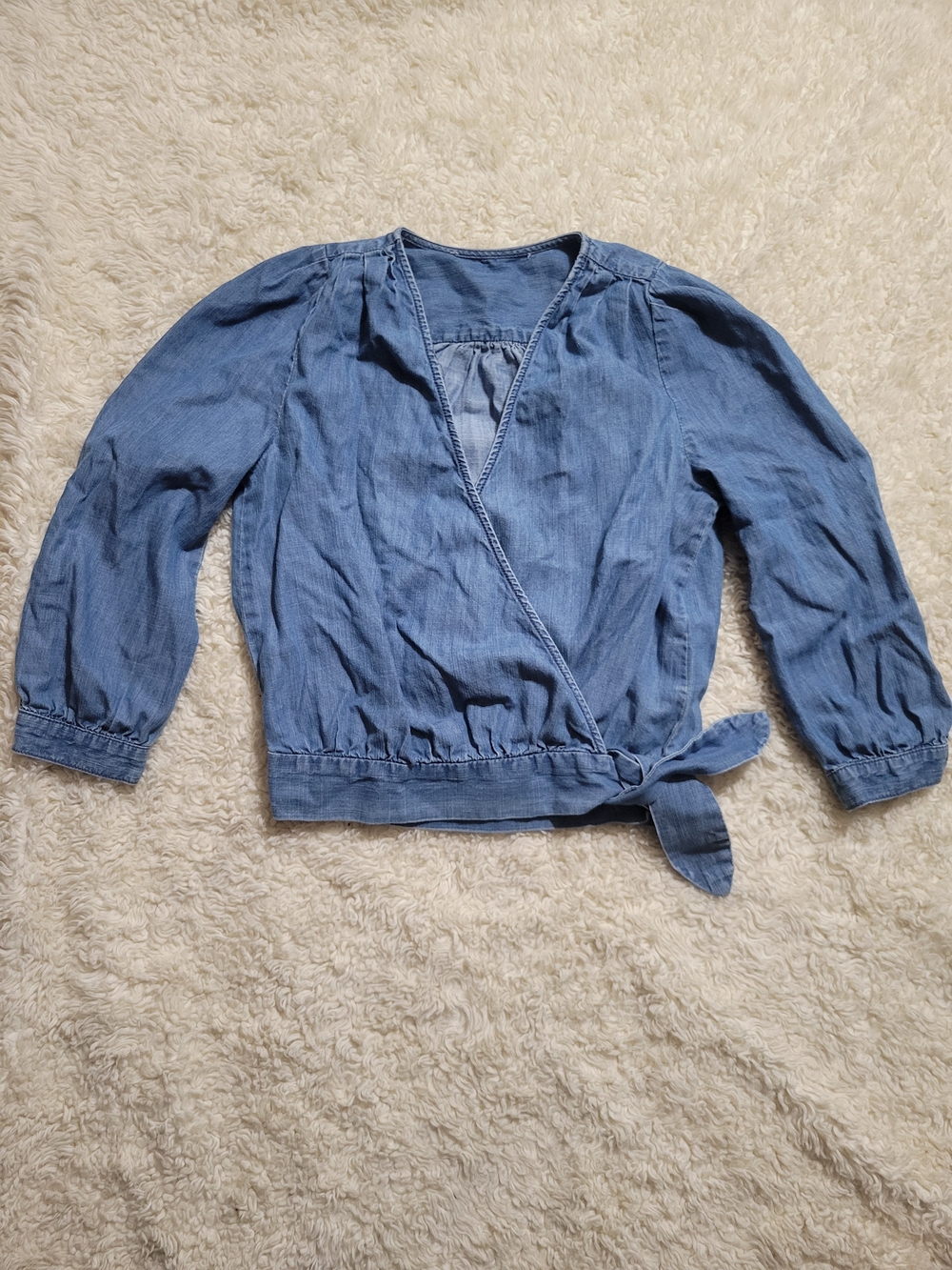 Madewell Denim Wrap Top 3/4 Sleeve | Cotton Lyocel | XXS